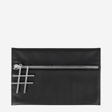 pochette nera in pelle con zip